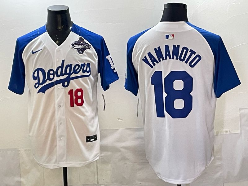 Men Nike 2026 Los Angeles Dodgers #18 Yamamoto White Blue Game MLB Jersey 12081